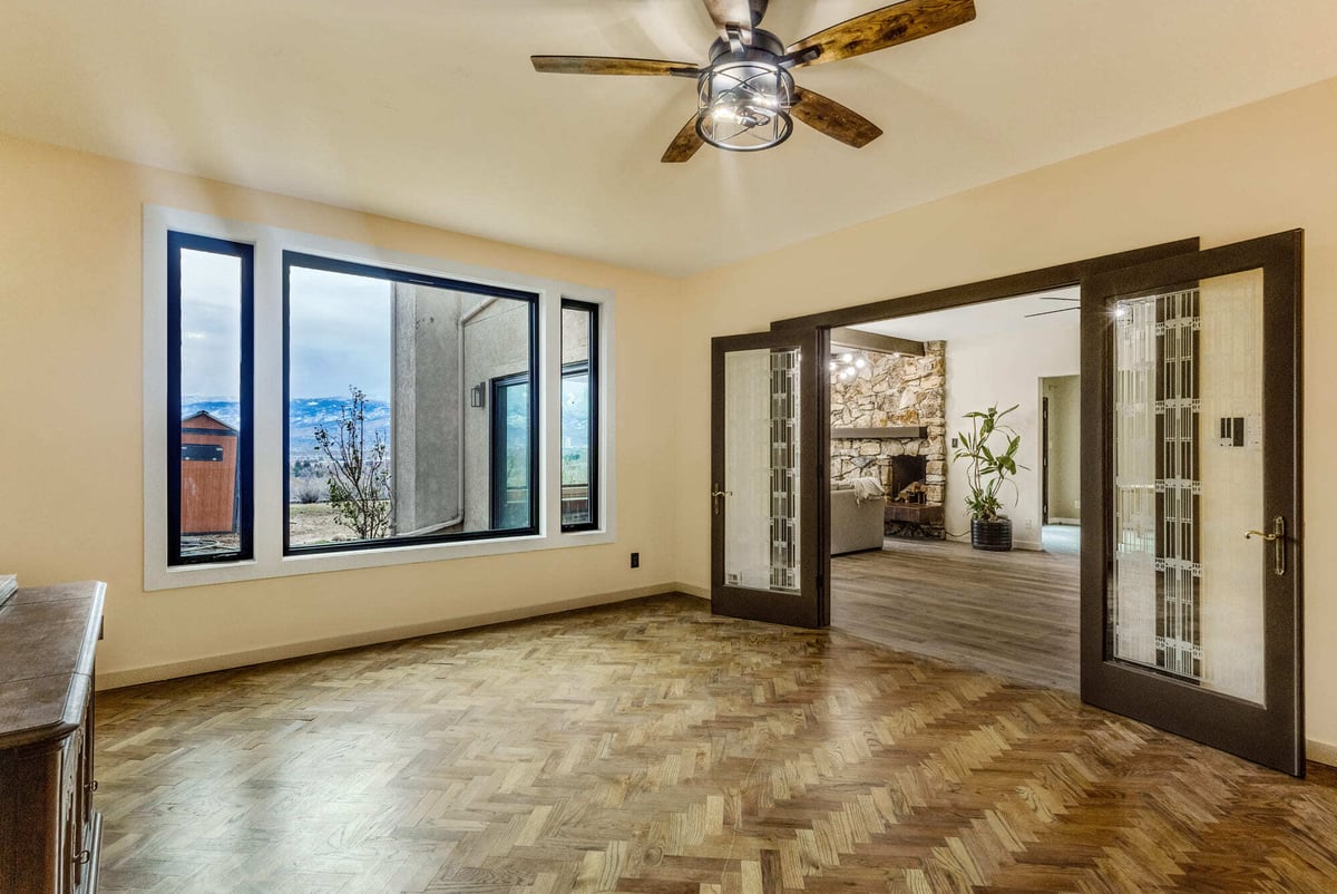 Custom home flex room with glass French doors by M&G Construction in Reno, Nevada