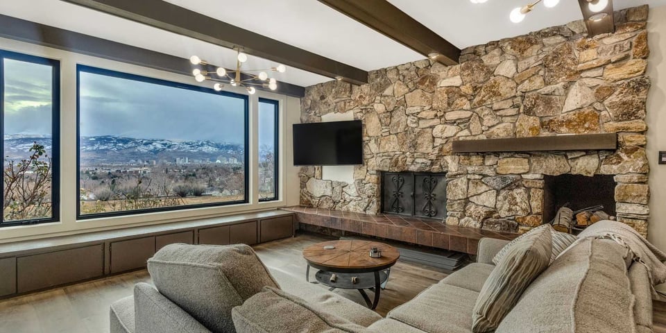 Modern rustic custom home living space by M&G Construction in Reno, NV
