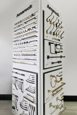 Amerock cabinetry hardware display tower at the M&G Remodeling Showroom in Carson City, NV