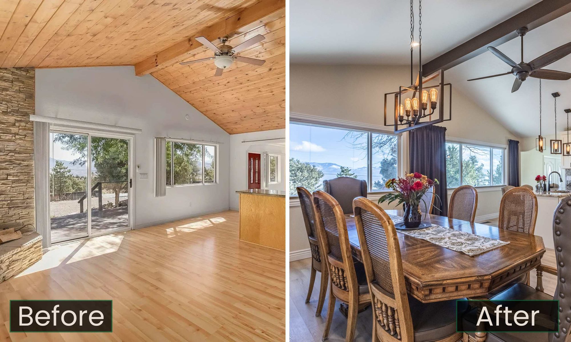 Image of Before and After the dining area remodel in a home in Carson City by M&G Construction