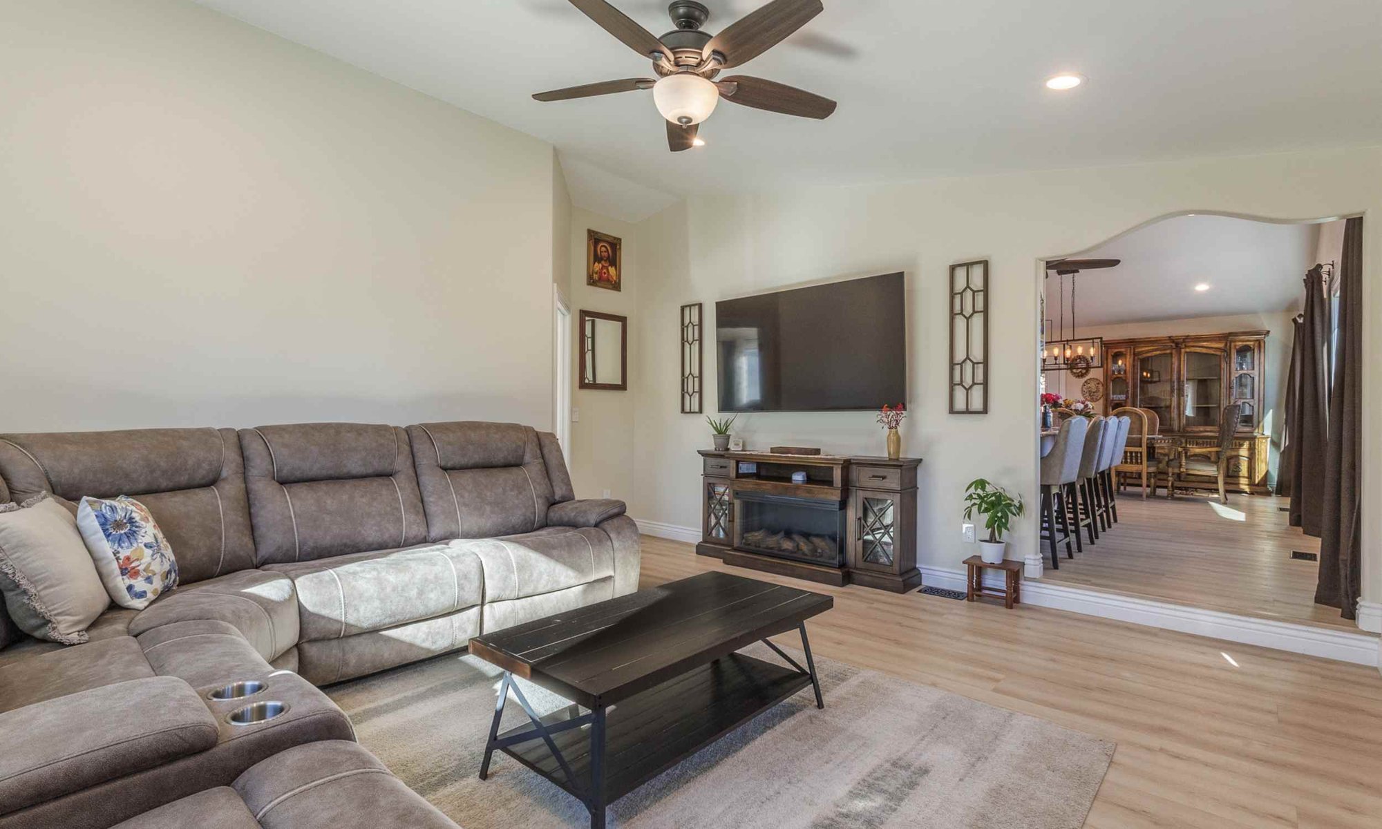 Image of the remodeled front room into the kitchen in a whole home remodel in Carson City, NV