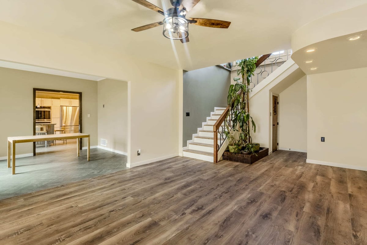 Custom home dining space with outdoor views by M&G Construction in Reno, NV